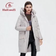 HaiLuoZi 2022 Women's Winter Down Jacket High Collar Padded Warm Lady Coat Fashion Big Pocket Hooded Zipper Female Parkas 6026