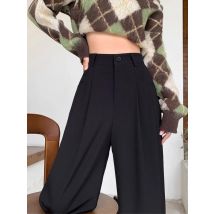 Mode Hohe Taille Breite Bein Hosen Frauen Frühling Herbst Baggy Schwarz Hosen Büro Damen Volle Länge Gerade Anzug Hose Outwear Neue