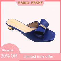 FABIO PENNY neue einfarbige, elegante Party-Damenhausschuhe mit niedrigem Absatz und mittelhohe Sandalen für Dinnerpartys