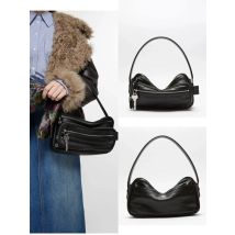 FIRMRANCH Mehrschichtiges Reißverschluss-Design, hochwertiges Rindsleder, Damen-Einzelschulter-Unterarm-Motorradtasche, diagonale Kreuz-Geldbörse