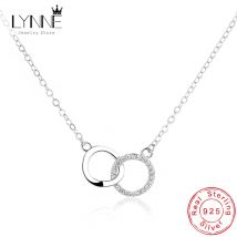New Fashion 925 Sterling Silver Double Round&Square Pendant Neckalces Women Jewelry Gift Fine Geometric Circle Rhinestone Choker