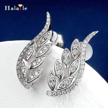 【Clearance Sale】Halaile Full Moissanite S925 Sterling Silver Angel Wings Stud Earrings  Women's Fine Jewelry Classic Gi