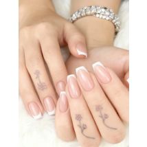 Short Coffin Acrylic Nails Press Ons Natural Nude DIY Fake Nails Tips With Glue For Woman Japanese Manicure Accessories