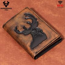 LAREET Brieftasche 3D Deer Relief Muster Kurze Multi-Card Slot Brieftasche Männlichen Casual Geldbörse RFID Trifold Visitenkarte Halter Brieftaschen