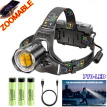 Torcia frontale a LED XHP70/90 ad alta potenza, ricaricabile tramite USB, con zoom, torcia da campeggio impermeabile per caccia all'aperto
