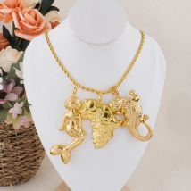 Dubai Fashion Gold Color Pendant with 60cm Chain for Women Men Copper New Design Pattern Necklace Lady Jewelry Anniversary Gift
