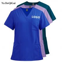Camicia a maniche corte Logo personalizzato Camicetta Uniforme da medico ospedaliero Clinica odontoiatrica Scrub medico TOP Accessori per infermiere per toelettatura animali domestici
