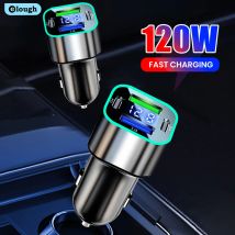 Caricatore per auto doppio USB da 120 W Accendino Carica rapida 3.0 Display a LED a ricarica rapida Tipo C Caricatore per telefono per auto per Huawei Xiaomi Samsung
