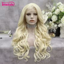 Imstyle Platinum Blonde Wig Long Synthetic Lace Front Wig Natural Wavy Wig For Women Heat Resistant Fiber Cosplay Wigs