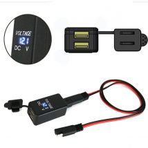 SAE To USB Adapter with Voltmeter Motorcycle Quick Disconnect Plug with Waterproof Dual USB Charger for Smart Phone Tablet GPS
