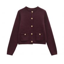 Damen-Strickjacke mit Knöpfen für Damen, Mantel, Harajuku, Vintage-Strickjacke mit O-Ausschnitt, Damenpullover, Burgunderpullover 6427144