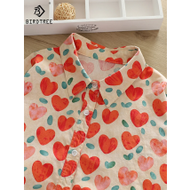 New Autumn Cotton Shirts Women Love Print Orange Top Girl Long Sleeve Turn-down Collar Casual Loose Cute Blouses Spring T39322QM