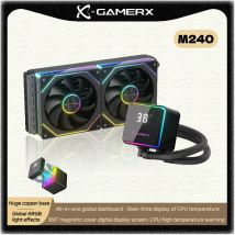 Raffreddatore d'acqua PowerTrain X-GAMERX M240 240mm Effetti di luce ARGB globale 12V 360 °   schermo digitale con copertura magnetica 26,9 dB