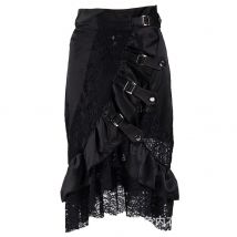 Viktorianischer schwarzer Satin und Spitze, Blumenrüschen, Steampunk-Rock, Burlesque-Vintage-Sexy-Röcke für Damen, Übergröße 6XL, Gothic-Kleidung