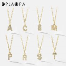DPLAOPA 925 Sterling Silber Gold Buchstabe A C E M P R S T Buchstabe Initiale Frauen Luxus Anhänger Lange Kette Halskette 2024 Hochzeit