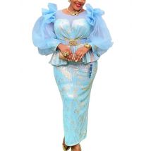 African Dresses for Women 2025 New Fashion Plus Size Sequin Evening Party Long Dress Dashiki Ankara Outfits Robe African Clothes