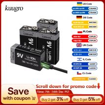 Kuugro Batteria ricaricabile USB 9V 1100mAh Tipo-C Batteria ricaricabile agli ioni di litio 6F22 9V per giocattolo multimetro modello elicottero RC