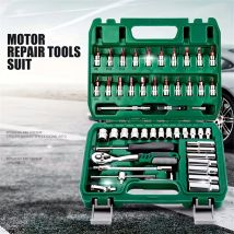 46pcs Set 1/4 Inch Drive Socket Ratchet Wrench Set, with Bit Socket Set Metric and Extension Bar for Auto Repairing
