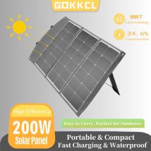 Panel solar plegable portátil de 200 W con tecnología MWT para centrales eléctricas de camping y generador solar con una eficiencia del 25 %.