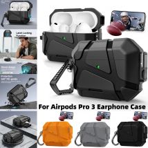 Lock Case For AirPods Pro 3 with Carabiner and Invisible Stand Military Armor Design with Lanyard Cleaning Pen For AirPods Pro 3