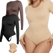 Frauen Full Body Shaper Langarm Rundhals Shapewear Abnehmen Atmungsaktive Body Nahtlose Bauch-steuer Taille Trainer Korsett