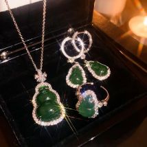 Zirkon Kürbis Anhänger Ohrring Halskette Sets Frauen kreative Design Ringe Temperament Mode hochwertige grüne Schmuck-Sets