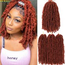 12"14"Butterfly Locs Häkelhaar Rotbraun Vorgeschlungenes handgefertigtes Distressed Faux Locs Häkelzöpfe Dreadlock Kunsthaar