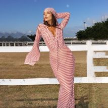 1 Piece Cover Ups Bikini Striped Long Dress 2025 Sexy Women Swimsuit Swimwear Female Bikini Set Bathing Suit Summer Beachwear