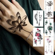 Lotus Blume Temporäre Tattoo Für Frauen Mädchen Schlange Pfingstrose Lily Rose Ketten Tattoos Aufkleber Schwarz Blossom Gefälschte Übertragbare Tatoo