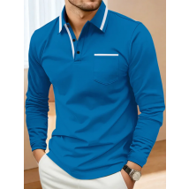 Spring and fall best-selling fashion golf men's lapel pocket comfortable casual sports solid color long sleeve breathable top