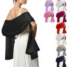 Women's Long Thick Satin Wrap Shawl in Ivory, White, Burgundy, Grey, Black - Bridal Bridesmaid Evening Party Stole for Wedding