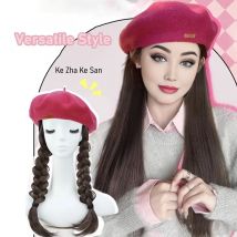 Synthetisches 45cm rosa Baskenmütze langes glattes Haar mit Innen knopf perücke, rosa Perücke, rosa/schwarzer Hut, Hut verlängerung, Halloween