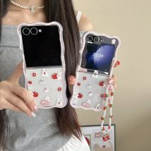 Koreanische Cartoon Kaninchen Telefon Fall Für Samsung Galaxy Z Flip 7 6 5 4 3 Abdeckung Mit Lanyard Welle Telefon Abdeckung für Z Flip7 Flip6 Fall