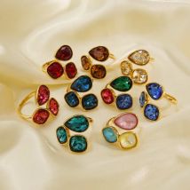 Multi-Color Fashion Jewelry Open Rings 18K Gold Plated Stainless Steel Simple Crystal Ring For Women Jewelry
