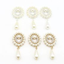 New 10Pcs/Lot 23*50mmZinc Alloy Gentle Simulation Pearl Alloy Pendant Women's Flat Bottom brooch Clothing Decoration Accessories
