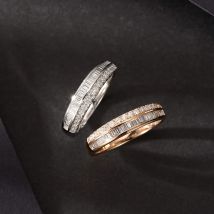 Luxury Double Row Round Trapezoid Diamond Ring Trend Classic 18K Gold Lab Grown Diamond Ring For Women Party Jewelry