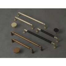 Maniglie per armadietti in ottone antico Goo-Ki-manopole per armadietti di lusso in ottone spazzolato Hardware elegante con tiranti per cassetti in pelle nera