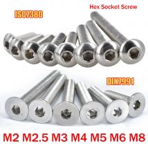 M2 M2.5 M3 M4 M5 M6 M8 A2 Viti a testa svasata rotonda in acciaio inossidabile o piatta DIN7991 Vite a esagono incassato a brugola ISO7380 5-55 pezzi
