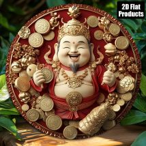 **Aluminiumschild „God of Wealth“-Thema – 20,3 x 20,3 cm große runde Metallwandkunst für Bar, Küche, Café, Heimbüro, Wohlstands-Themen-Geschenk**
