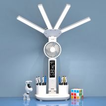 Lampada da tavolo ricaricabile per studio, lampada da scrivania Lampada da lettura Lampada da tavolo a LED con ventola, lampada da lettura per display con orologio a LED