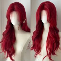 HENRY MARGU Parrucche sintetiche rosse Parrucca ondulata per il corpo lungo Attaccatura dei capelli naturale Parrucca cosplay per feste liscia in fibra resistente al calore per capelli rossi