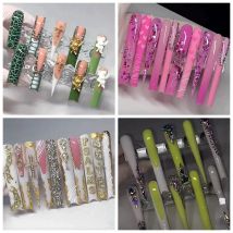 Maßgeschneiderte Luxus XXXL lange handgemachte Press On Nails 7CM Künstliche Nägel Rosa Falsche Nägel XXL Fake Nail mit Kleber Full Cover Nail