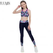 Kinder Mädchen Gymnastik Yoga Trainingsanzug Outfit Ärmelloses Crop Top mit Leggings Ballett Tanz Workout Kostüm Sportbekleidung Tanzbekleidung