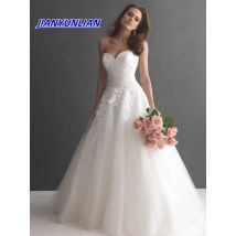 Elegantes Brautkleid mit herzförmigem Kragen und Applikationen, Spitze und Tüll für die Braut, A-Linie, rückenfrei, geschwollenes Hochzeitskleid