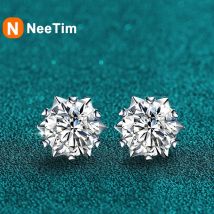 NeeTim 0,3 ct-2 ct Moissanit-Ohrringe, Labordiamant, 925er Sterlingsilber mit vergoldeten Schneeflocken-Ohrsteckern, Hochzeitsschmuck