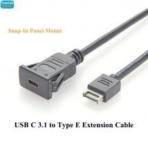 Snap-In Panel Mount USB C 3.1 Buchse auf Typ E Stecker Verlängerungskabel 480 Mbit/s Quadratisches Unterputz-Embedded-Kabel für Armaturenbrett-Boot
