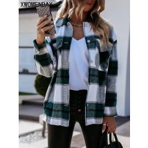 Shirts Für Frauen Plaid Lange Sleeve Button Up Hemd Kragen Tops Und Bluse 2024 Herbst Frühling Mode Lose Beiläufige Schwarz weiß