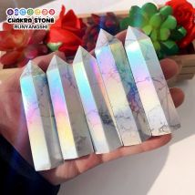 1pc Natur heils tein galvani sieren Howlite Regenbogen Aura Kristall Punkt Zauberstab Energie Quarz Home Dekoration Reiki Turm Geschenke