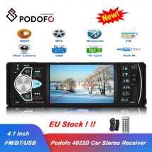 Podofo 4022D Radios de coche 1 Din 4,1 pulgadas Audio Estéreo Bluetooth Receptor FM Soporte USB Cámara de visión trasera y Control del volante