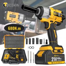 CONENTOOL 21V Avvitatore a percussione a batteria 1/2" Pistola a sonaglio elettrica 680Nm con 2 batterie 4000mAh e custodia per riparazioni auto e fai da te domestico